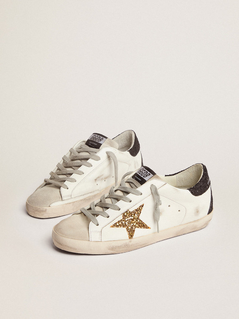 Women's Super-Star with gold star and black glitter heel tab