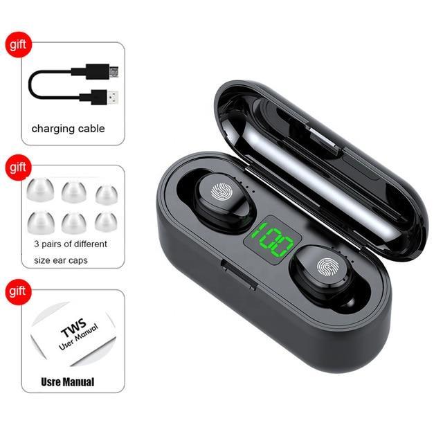 Fone Bluetooth Stereo - Bluetooth Earpods eletronicos 063 AmploTech Black F9-1 